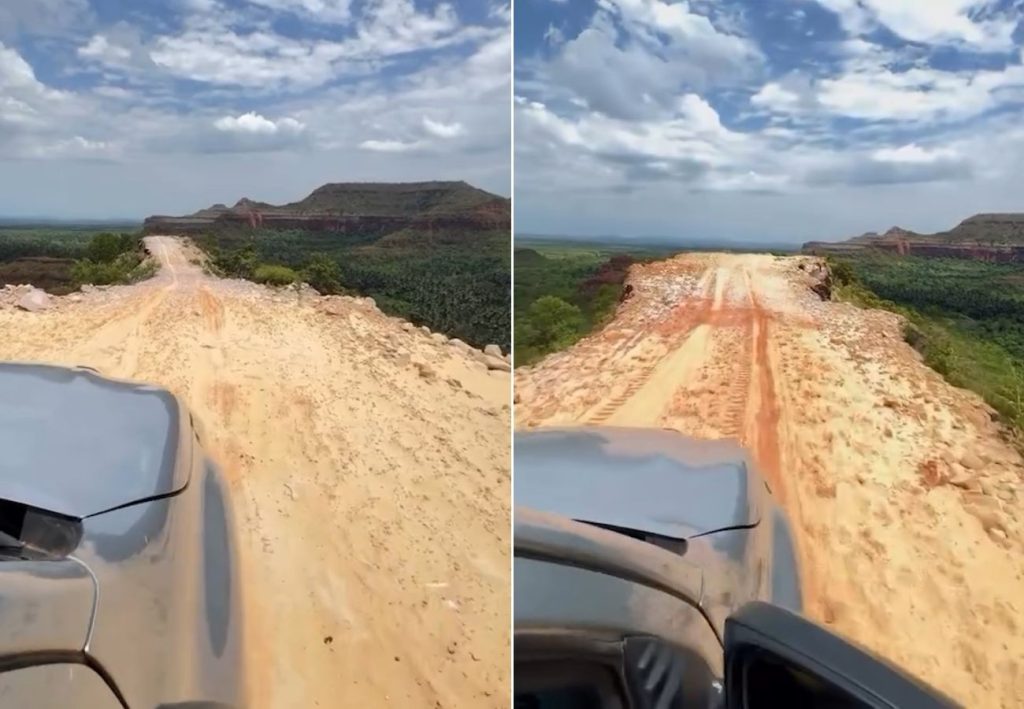 Estrada no alto de serra no TO tem curvas fechadas e precipícios; obra está embargada